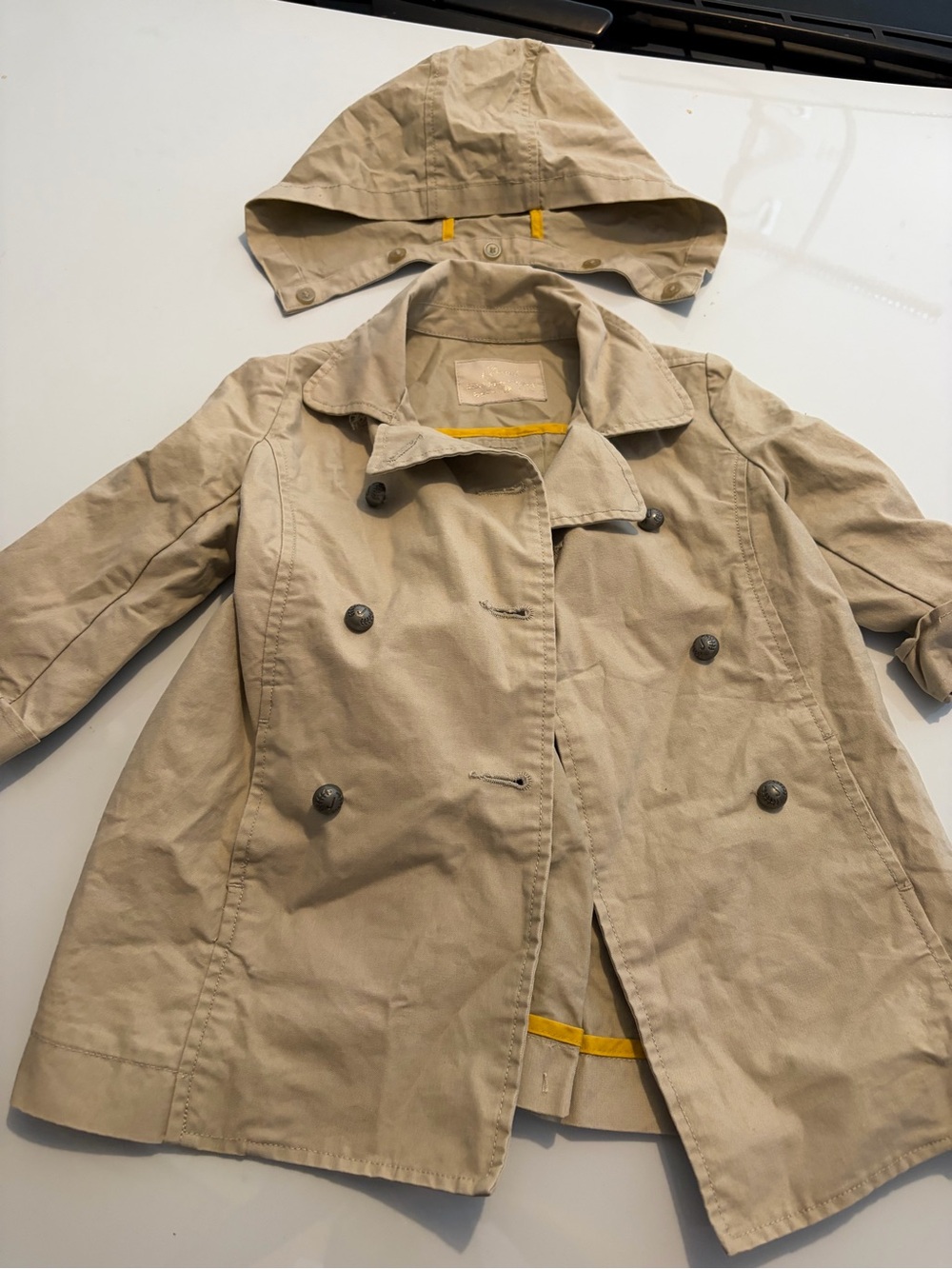 Jacadi Beige Removable-Hood Pea Coat for Kids size 7
